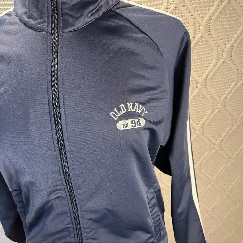 OLD NAVY | Navy Blue Raglan Long Sleeve Zip-Up 2 Striped Details‎ Sweatshirt